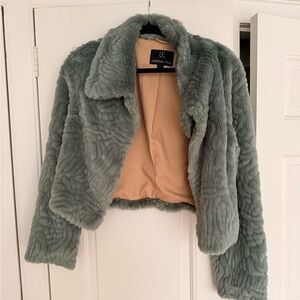 Unreal Fur Sage Faux Fur Cropped Jacket